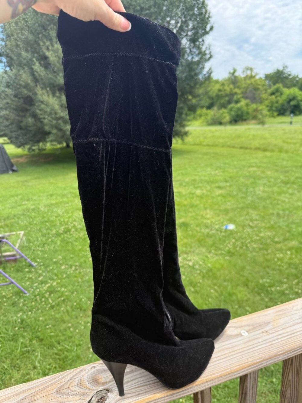 MIA Velvet Over The Knee Boots Black Y2K Coquette Glam Size 8M Chic 3807